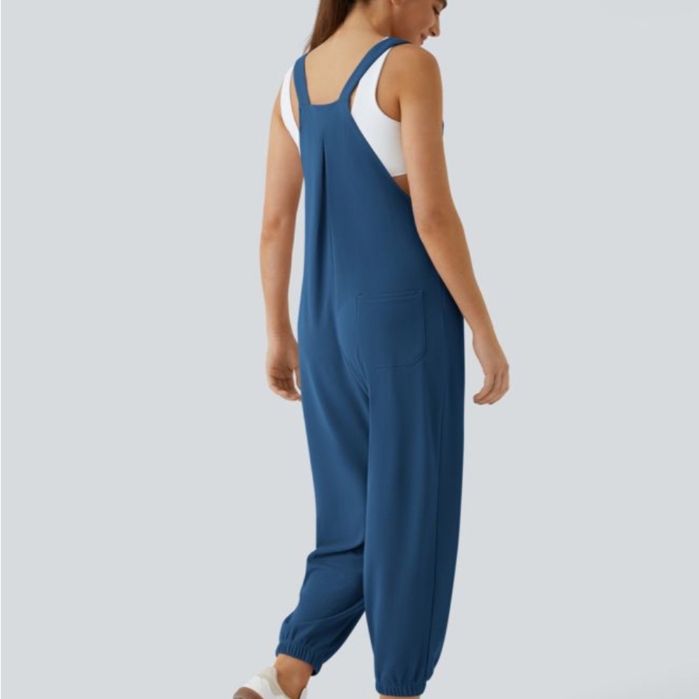 Halara Pockets Waffle Casual Jogger Overalls Women's Blue Jumpsuit Large - Picture 4 of 17